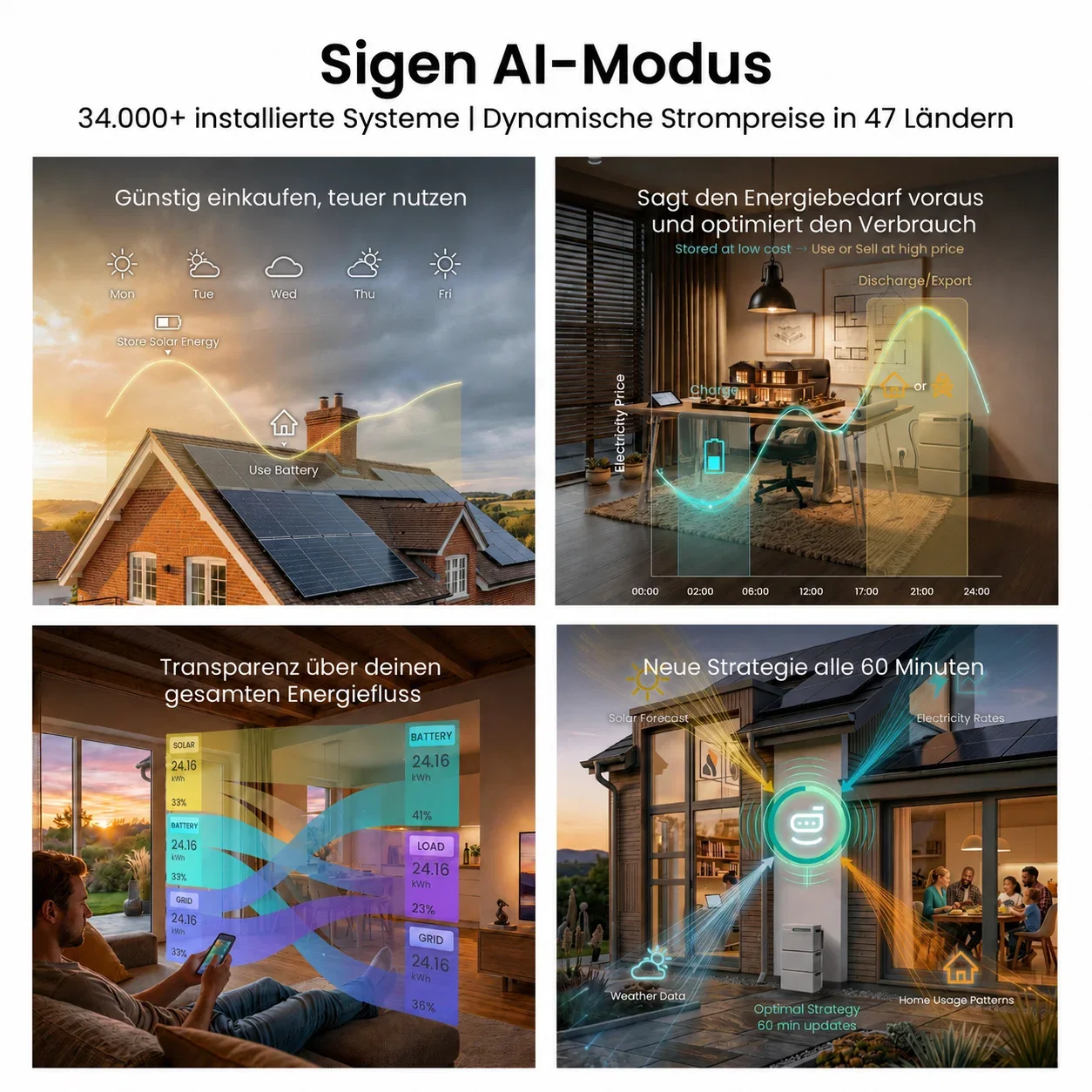 Sigen AI-modus: goedkoop inkopen en duur gebruiken, verbruik voorspellen, de energiestroom volgen en elk uur een nieuwe strategie
