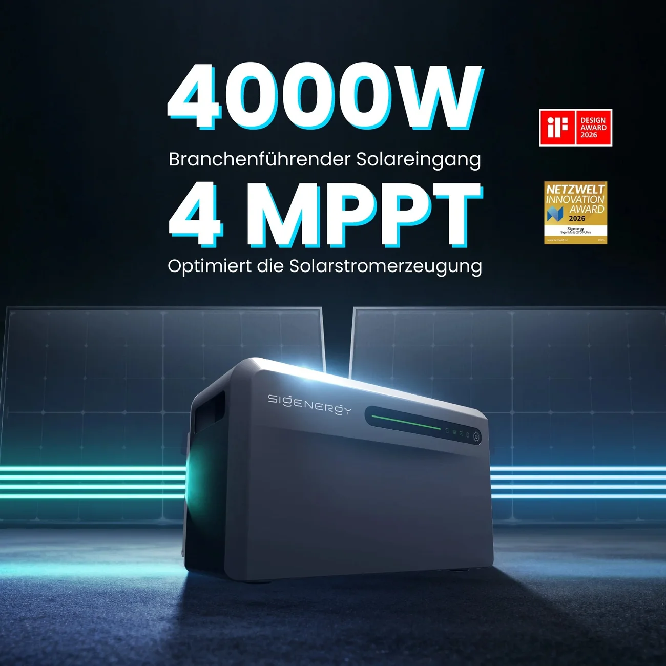 4.000 W zonne-ingang met vier MPPT's, met de iF Design Award 2026 en de Netzwelt Innovation Award 2026