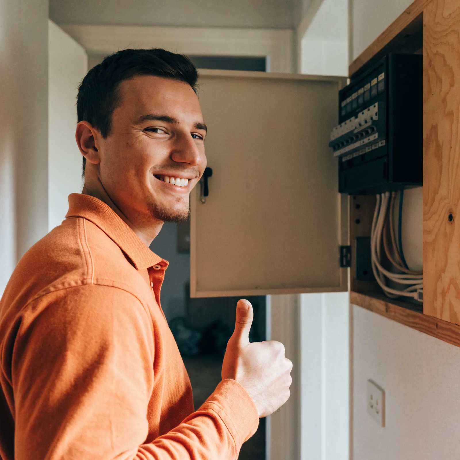 Monteur bij een geopende meterkast tijdens de technische schouwing