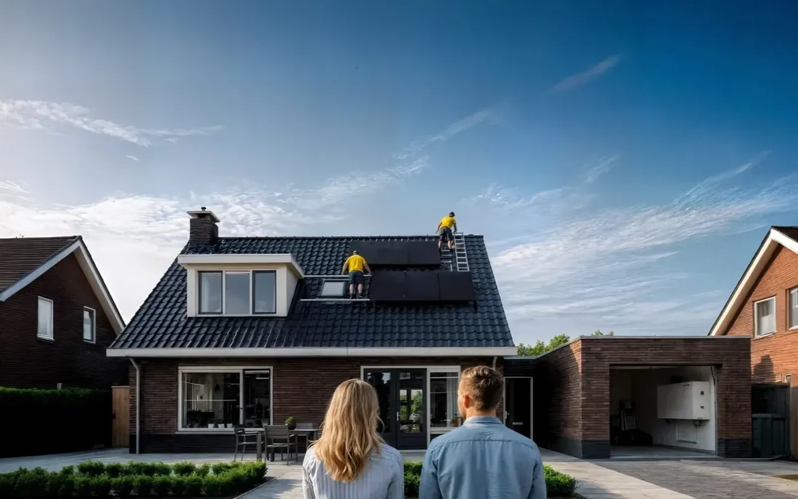 Zonnepanelen op een dak overdag