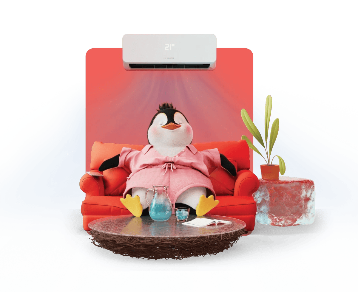 Pinguïn die ontspant onder een airco